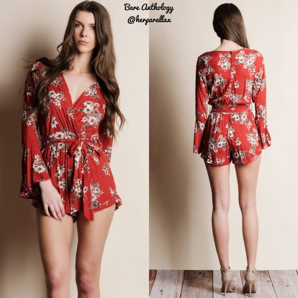 Rust Floral Romper - Picture 2 of 2
